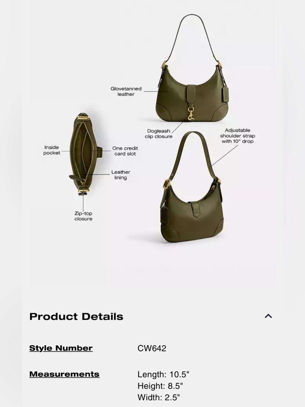 COACH Hamptons Hobo Leather Shoulder Bag - Picture 6 of 10